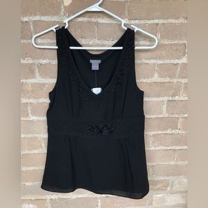 NWT 100% Silk Ann Taylor Formal Black Beaded Top. Size 6